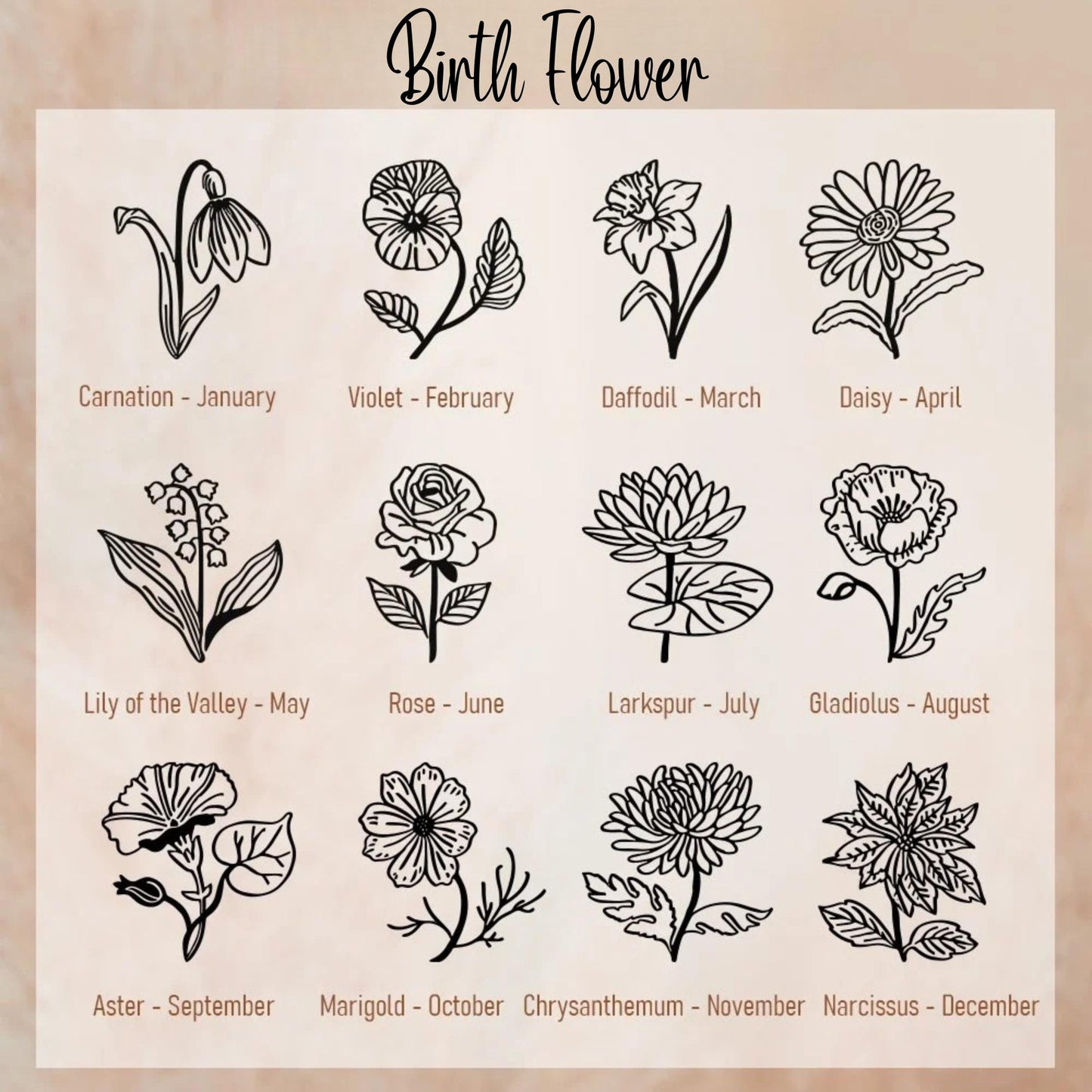 Personalized Birth Flower Travel Charger Cable Organizer
