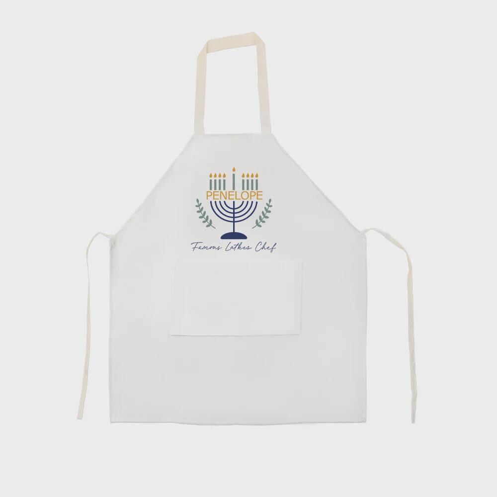 Personalisierte Menora-Küchenschürze mit Namensaufdruck, wasserdichte Schürze mit Tasche, ideales Geschenk zu Chanukka und Weihnachten für Kochbegeisterte und die ganze Familie.