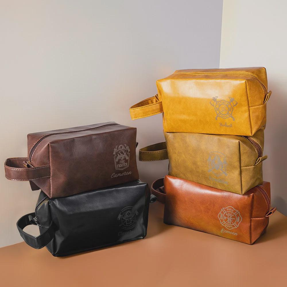 Personalized Firefighter Vegan Leather Toiletry Bag