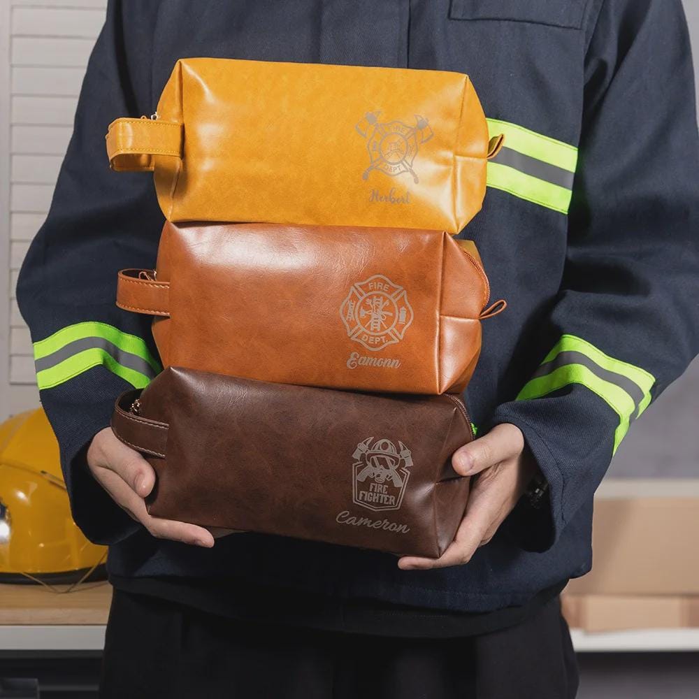 Personalized Firefighter Vegan Leather Toiletry Bag