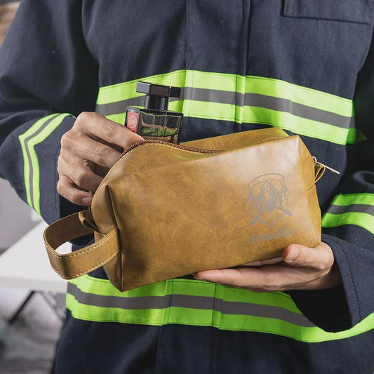 Personalized Firefighter Vegan Leather Toiletry Bag