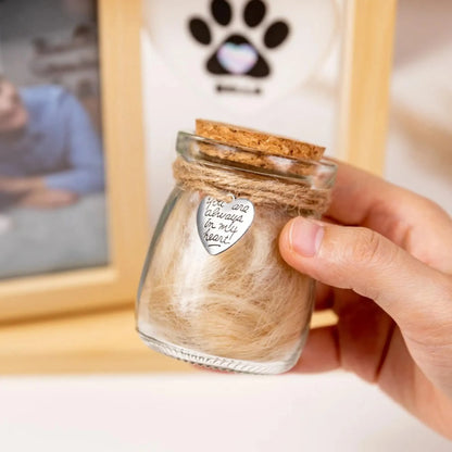 Wooden Pet Photo Frame with Paw Print Charm & Pet Ashes Jar