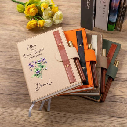 Personalisiertes Notizbuch mit Geburtsblume/Geburtsbaum, Erinnerungstagebuch mit Holzstift, Briefebuch an Enkel/Enkelin, Geschenk für Großeltern