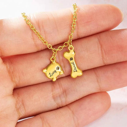 Personalisierte Halskette mit Namensanhänger für Haustiere, Halskette aus Sterlingsilber mit Hundeknochen- und Katzenkopfanhängern und Pfotenabdruck, Schmuck für Hunde-/Katzenmütter oder Tierliebhaber