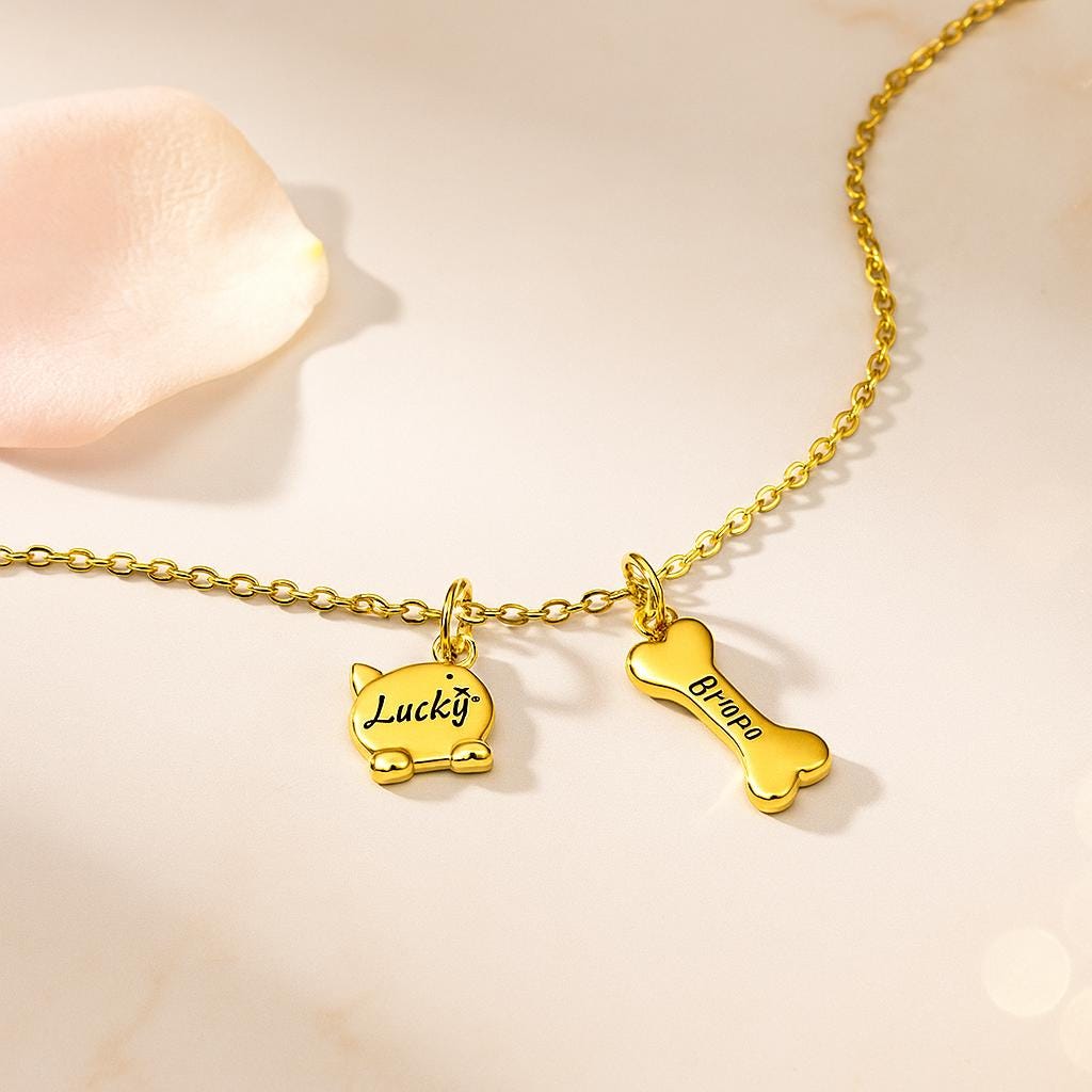 Personalisierte Halskette mit Namensanhänger für Haustiere, Halskette aus Sterlingsilber mit Hundeknochen- und Katzenkopfanhängern und Pfotenabdruck, Schmuck für Hunde-/Katzenmütter oder Tierliebhaber