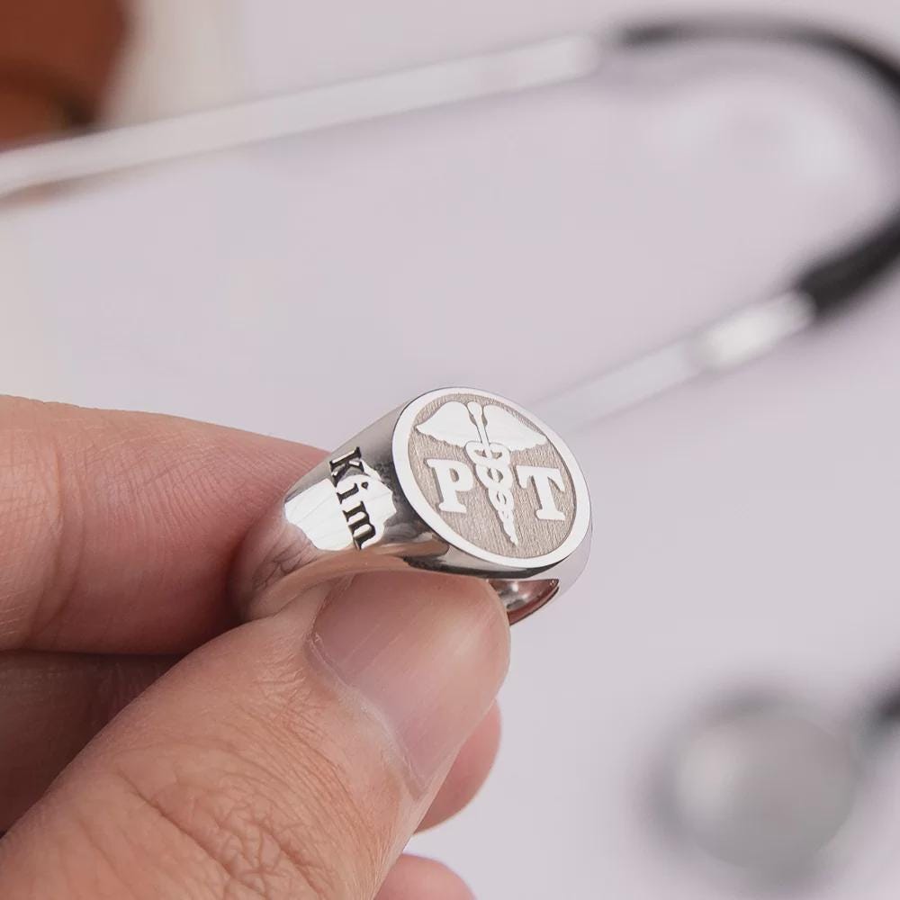 Custom Caduceus Medical Ring, Personalized Doctor or Nurse Signet Ring