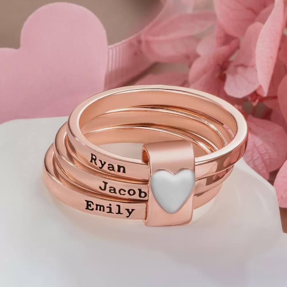 Custom Rustic Heart Stacking Rings