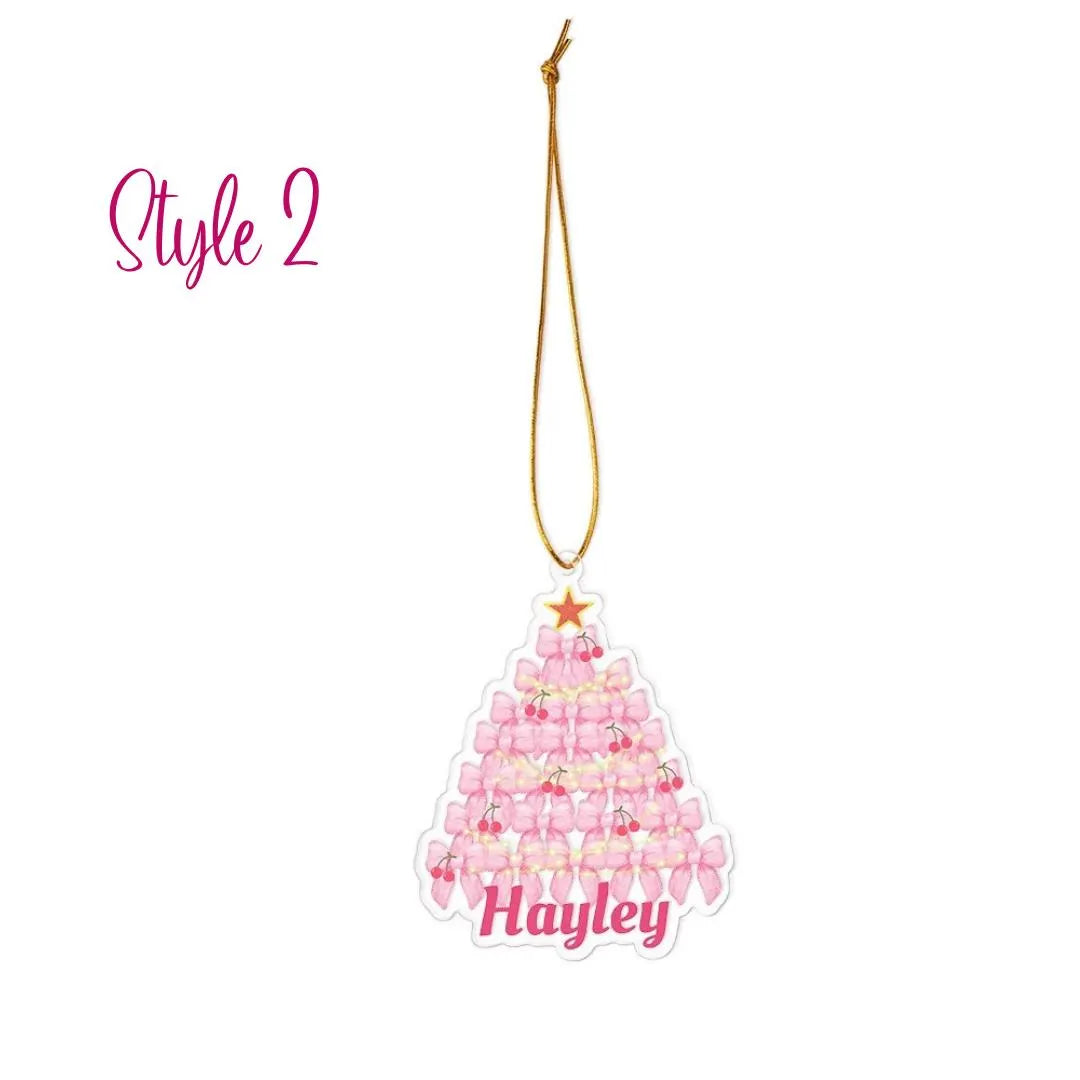 Custom Coquette Pink Bow Christmas Ornament with Name