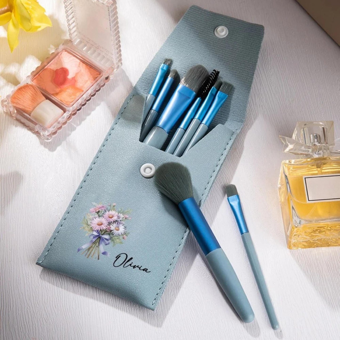 Custom Makeup Brush Bag with Name & Birth Flower