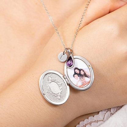 Custom Locket Necklace with Birth Flower & Birthstone