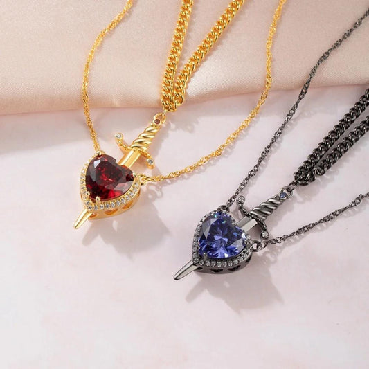 Custom Heart & Sword Necklace Set for Couples