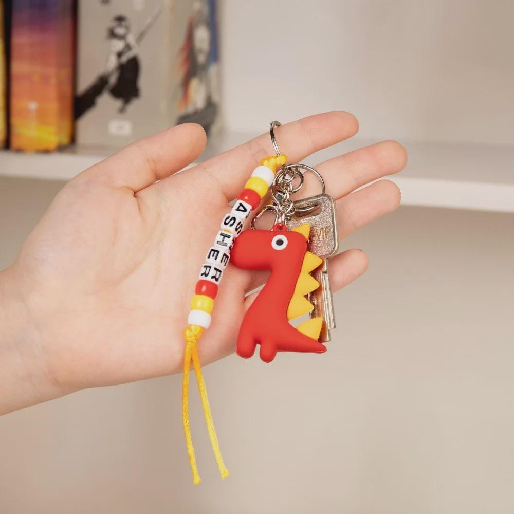Custom Name Dinosaur Bead Keychain with Name