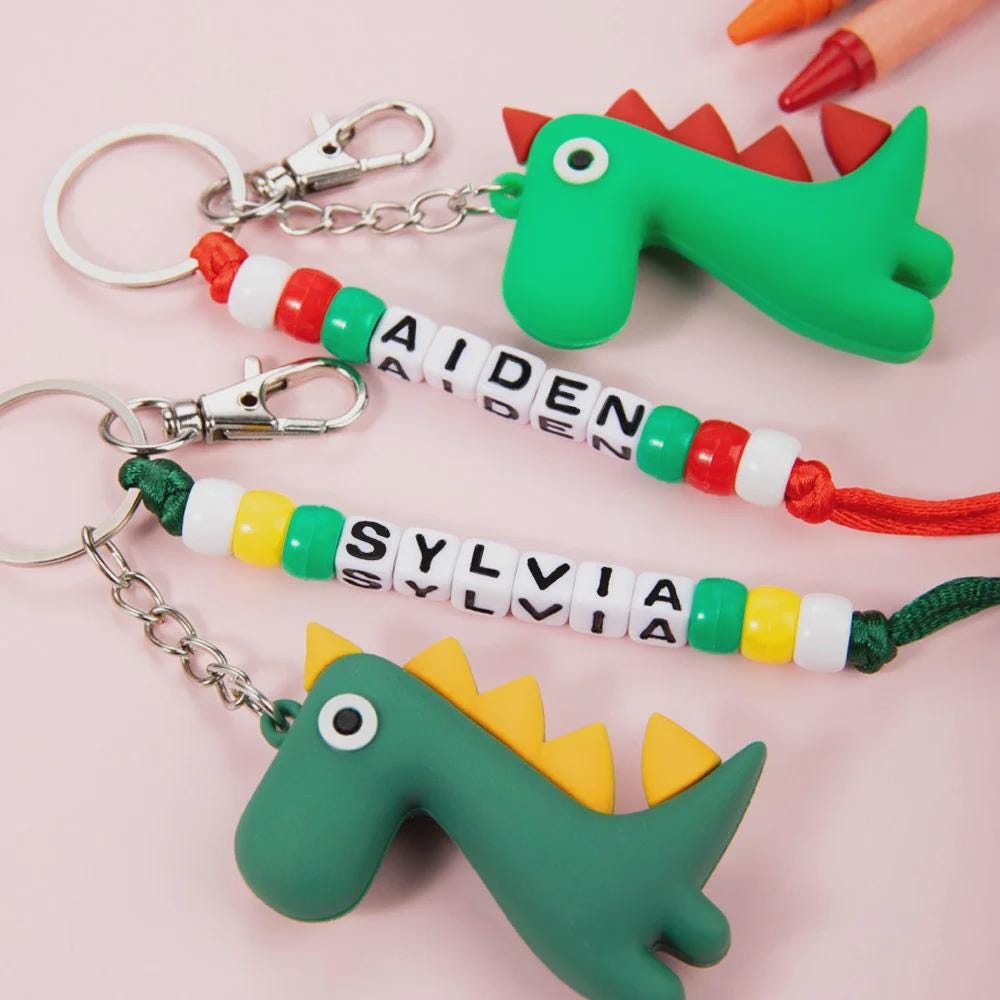 Custom Name Dinosaur Bead Keychain with Name