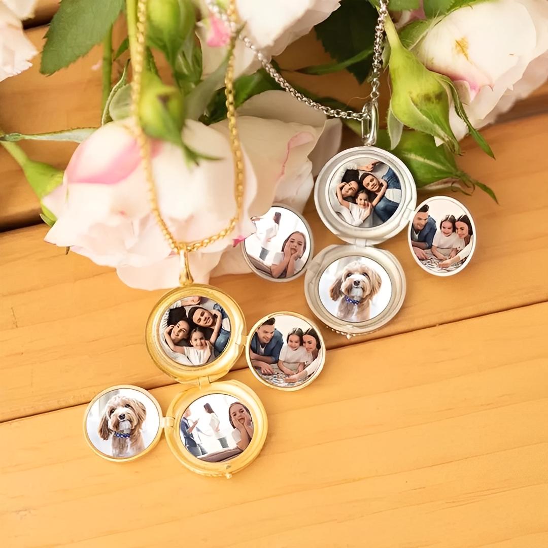 Custom 4 Photos Locket Necklace with Initial