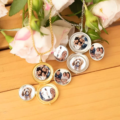 Custom 4 Photos Locket Necklace with Initial