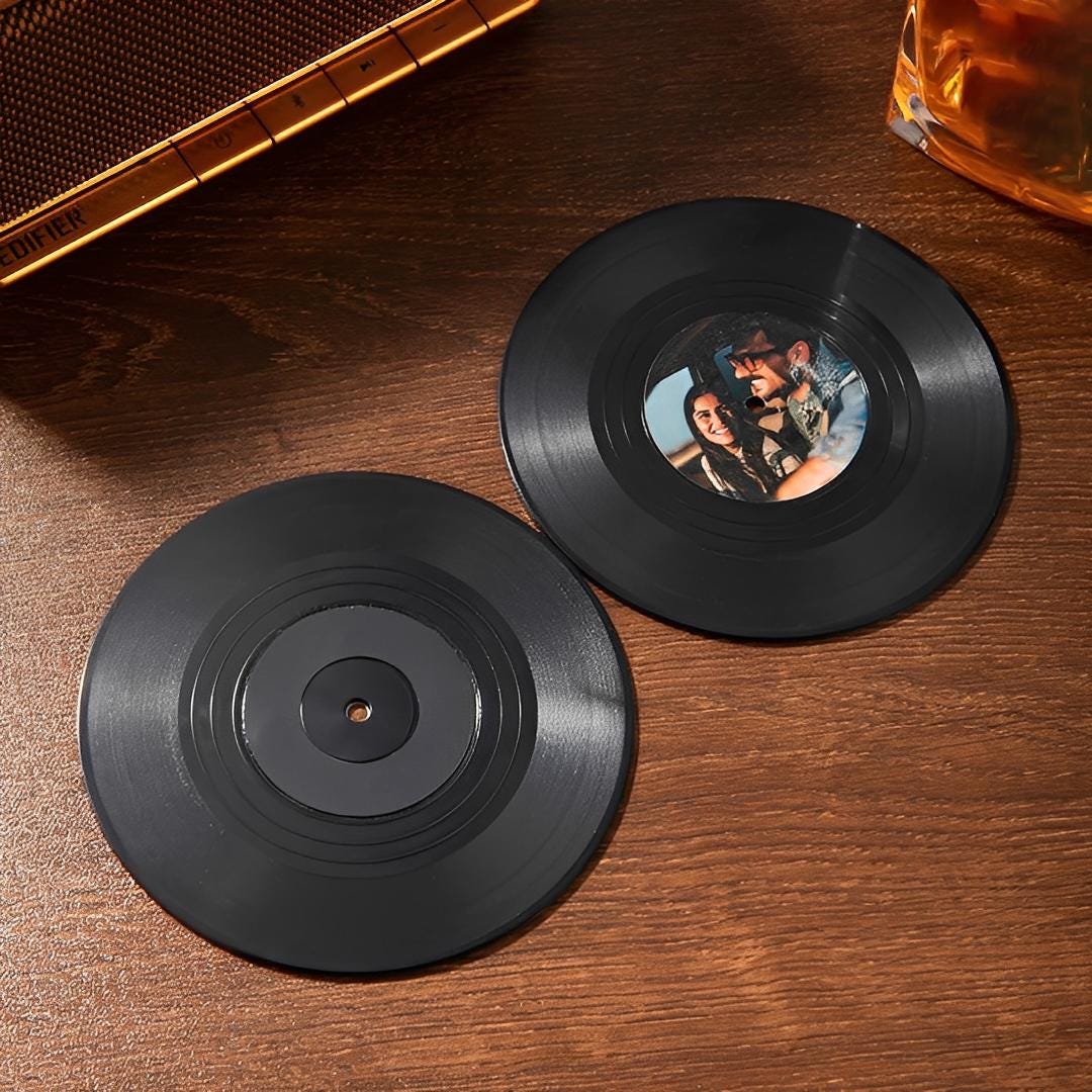 Custom Photo Mini Vinyl Record Coaster Set