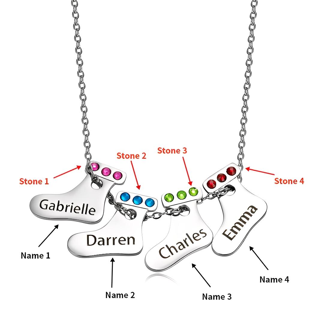 Custom Holiday Stocking Charms Necklace with Birthstone & Name