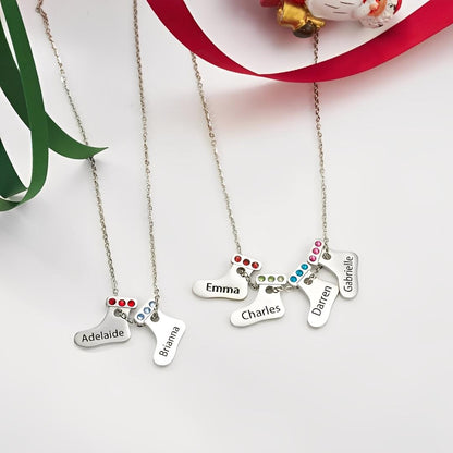 Custom Holiday Stocking Charms Necklace with Birthstone & Name