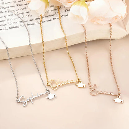 Dainty Graduation Cap Necklace with Name