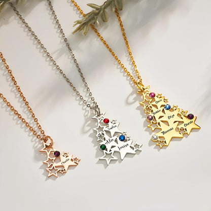 Custom Christmas Tree Necklace with Birthstones & Names