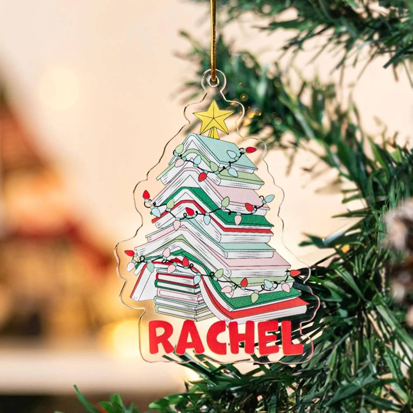Custom Name Christmas Book Tree Ornament