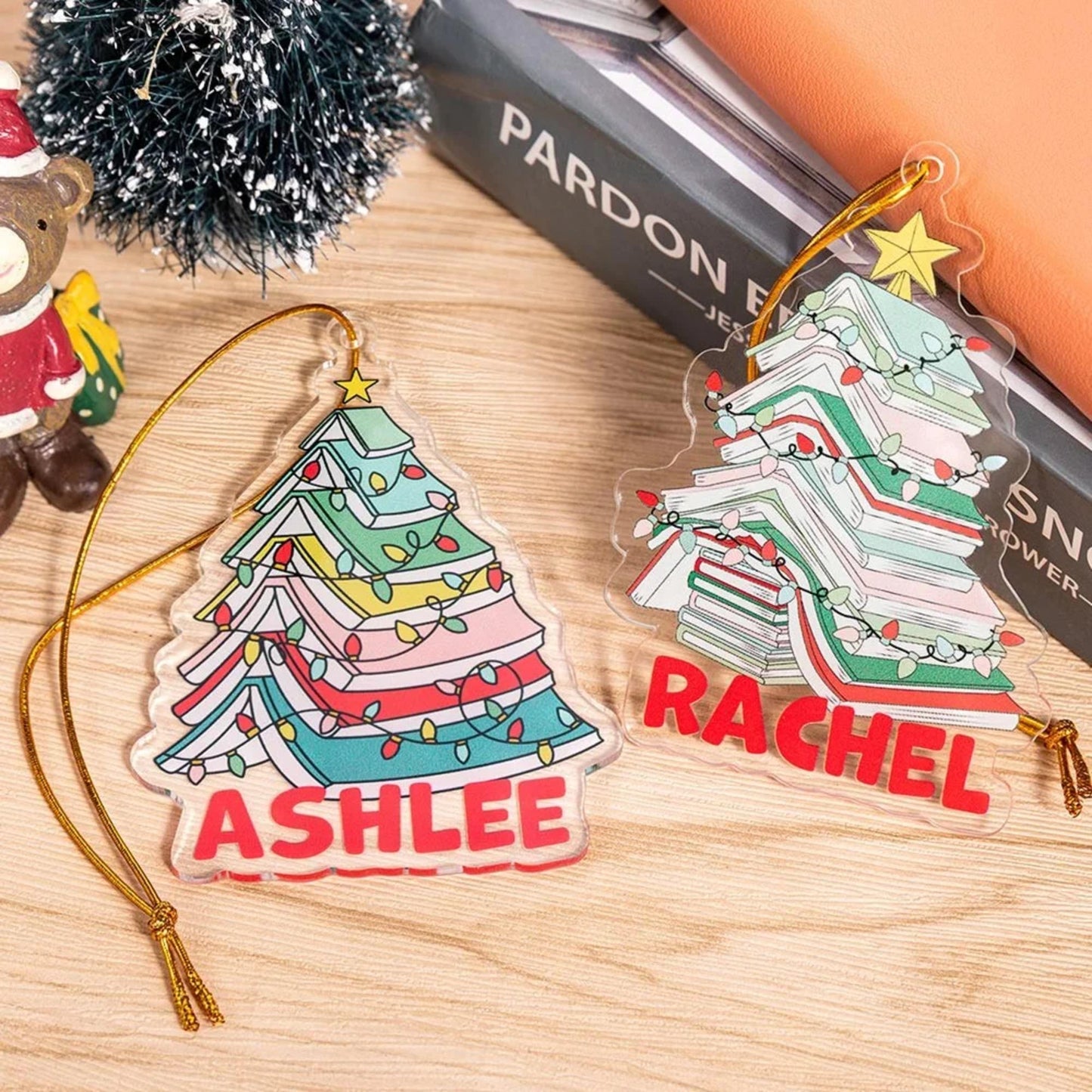 Custom Name Christmas Book Tree Ornament