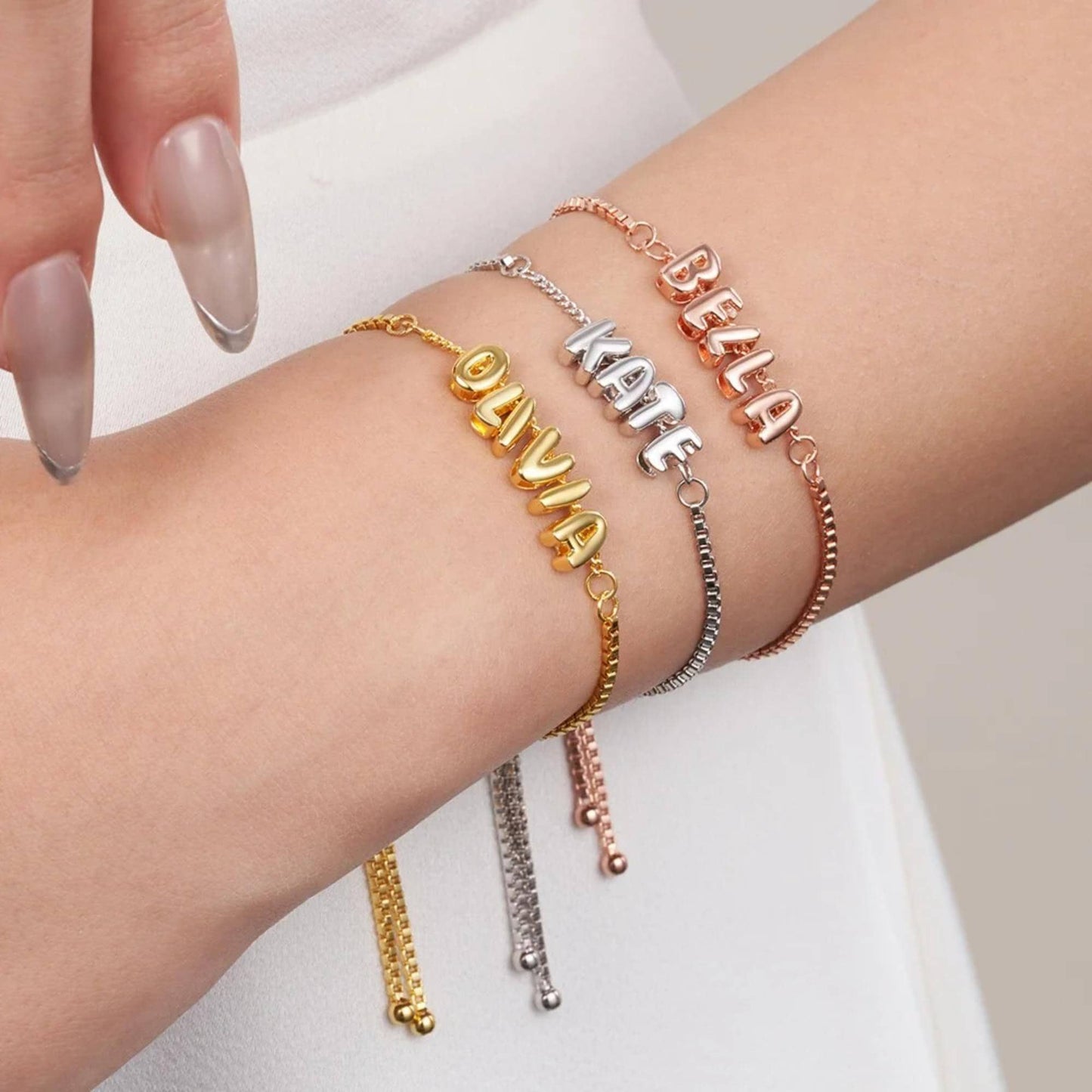 Personalized 3D Bubble Letter Name Chain Bracelet