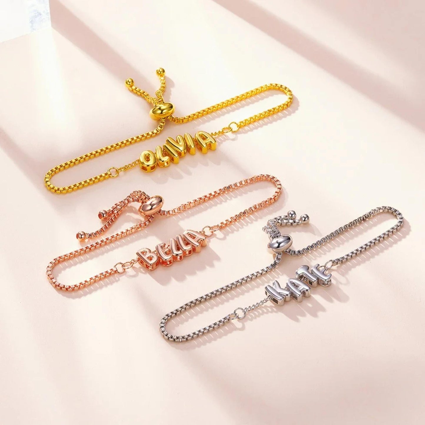 Personalized 3D Bubble Letter Name Chain Bracelet