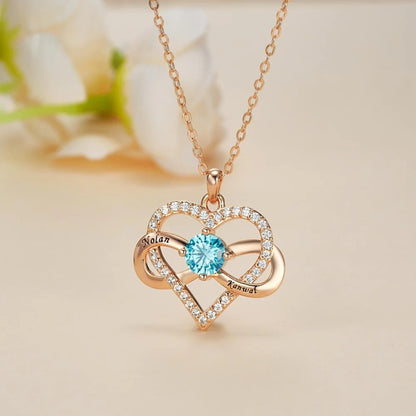 Infinity Heart Necklace with Names & Birthstone