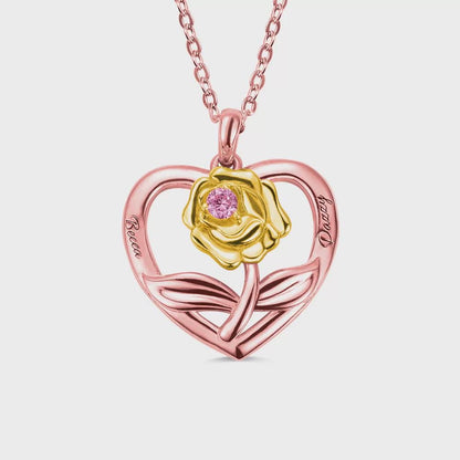 Custom Rose Heart Necklace with Birthstone
