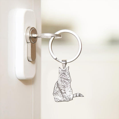 Custom Pet Portrait Keychain, Personalized Engraved Silver Keyring Keepsake
