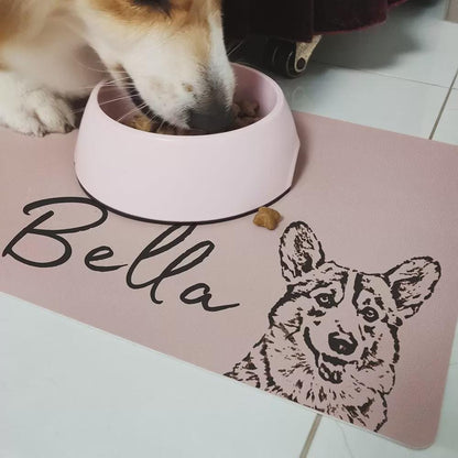 Custom Pet Portrait Food Mat with Name