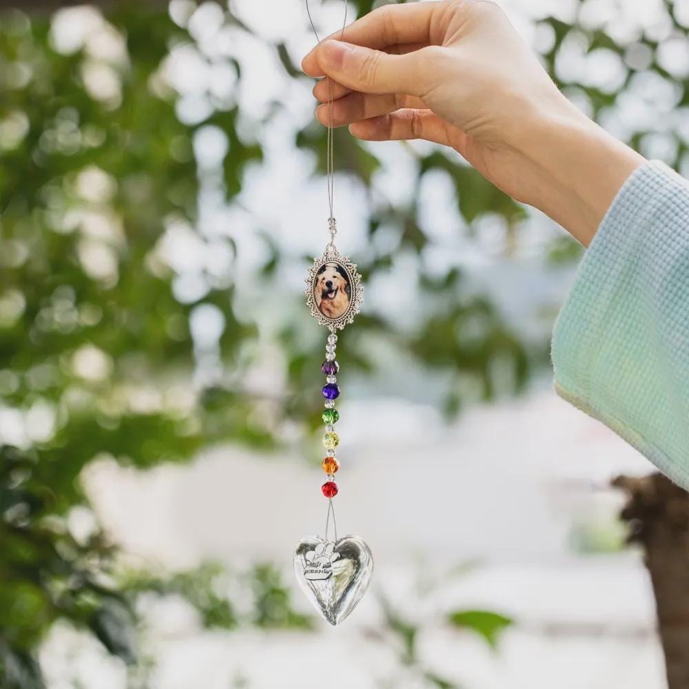 Pet Memorial Heart Suncatcher with Rainbow Bridge