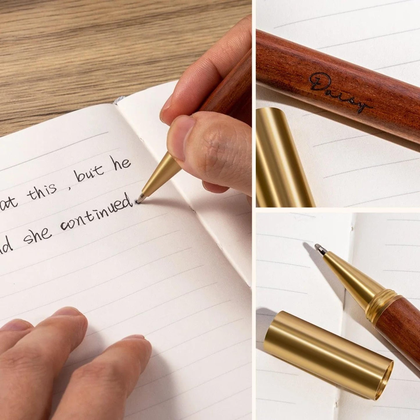 Outline Birth Flower Notebook with Engraved Name & Wooden Pen