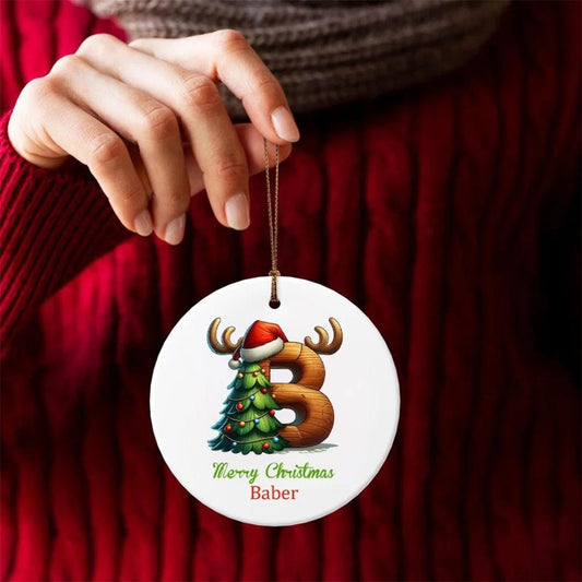 Personalisierter Weihnachtsbaumschmuck mit Initialen und Wunschnamen, Christbaumkugel aus Keramik, Geschenkidee für die Weihnachtszeit