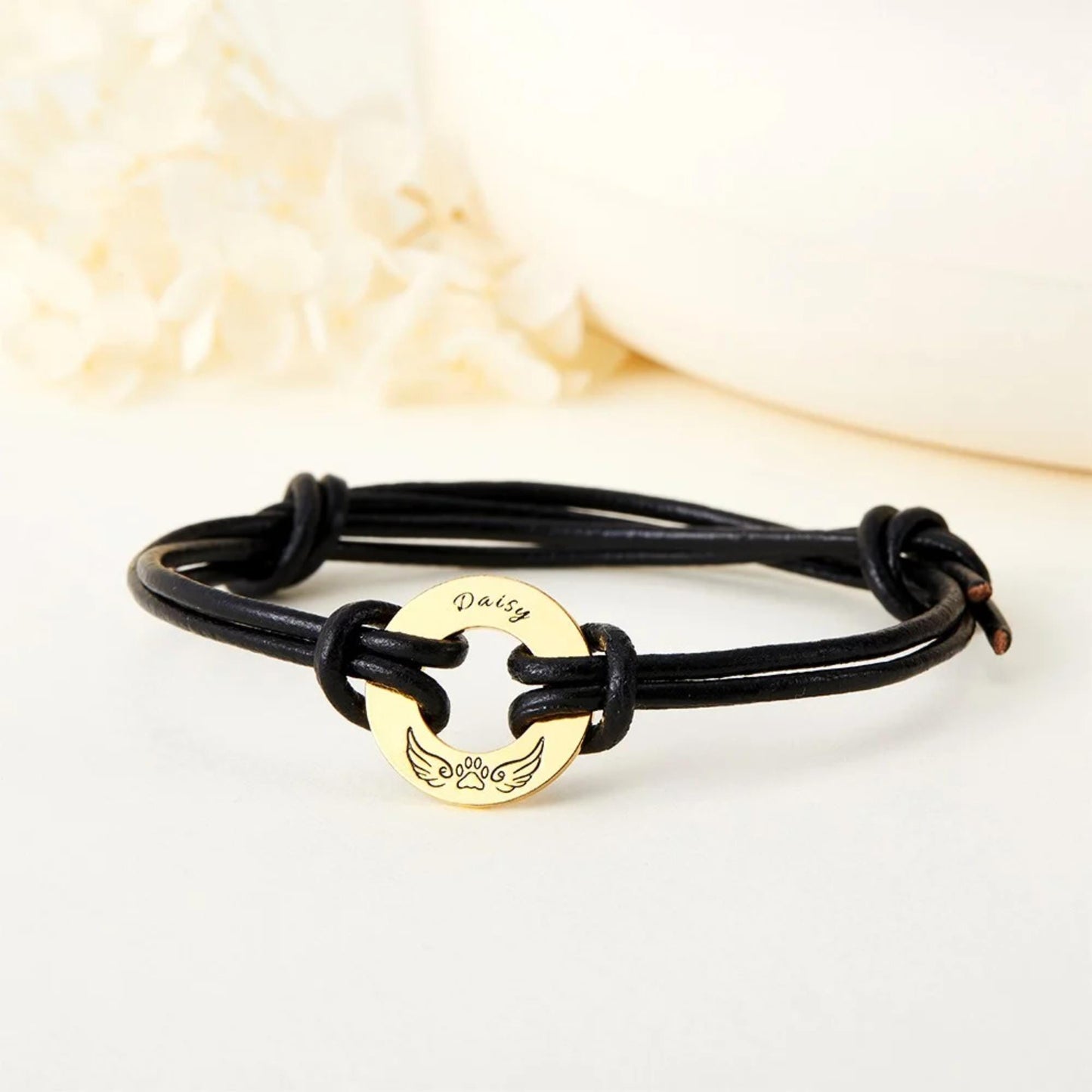 Pet Name Paw Print with Angel Wings Rope Bracelet