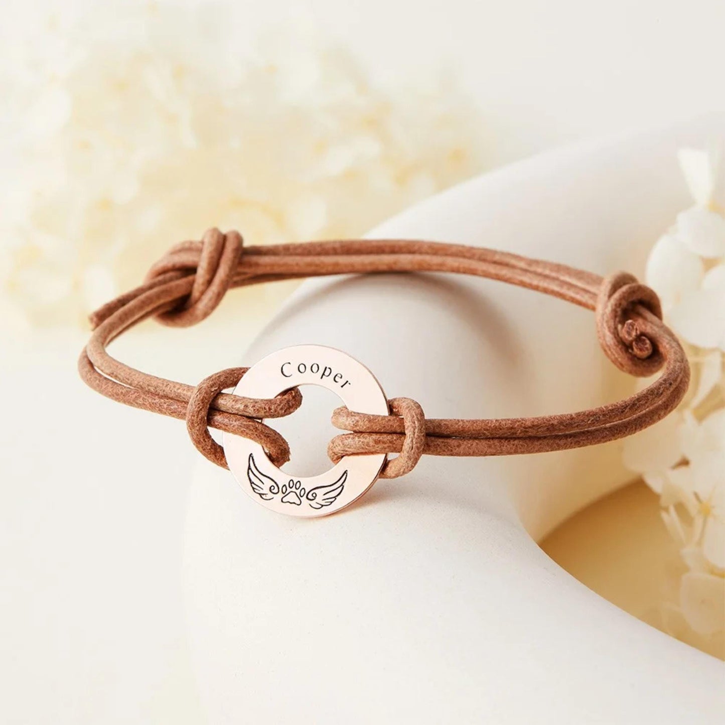 Pet Name Paw Print with Angel Wings Rope Bracelet