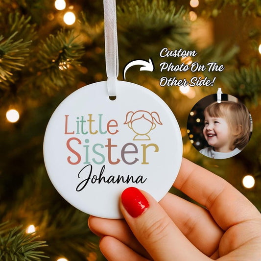 Weihnachtsbaumschmuck zum Aufhängen mit Foto für Geschwister, Ideen für personalisierte Weihnachtskugeln mit Foto, Weihnachtsdeko für die ganze Familie mit Foto