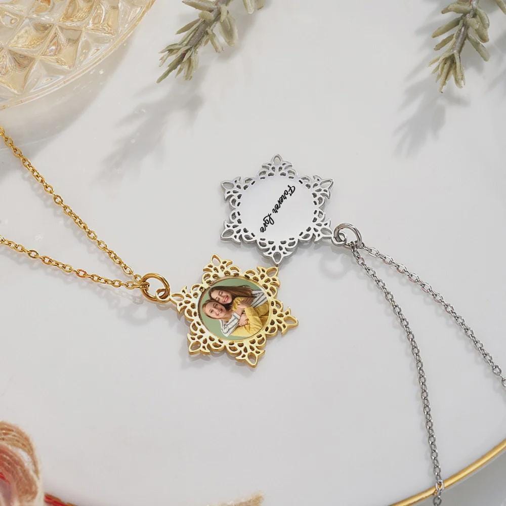 Custom Photo Snowflake Necklace