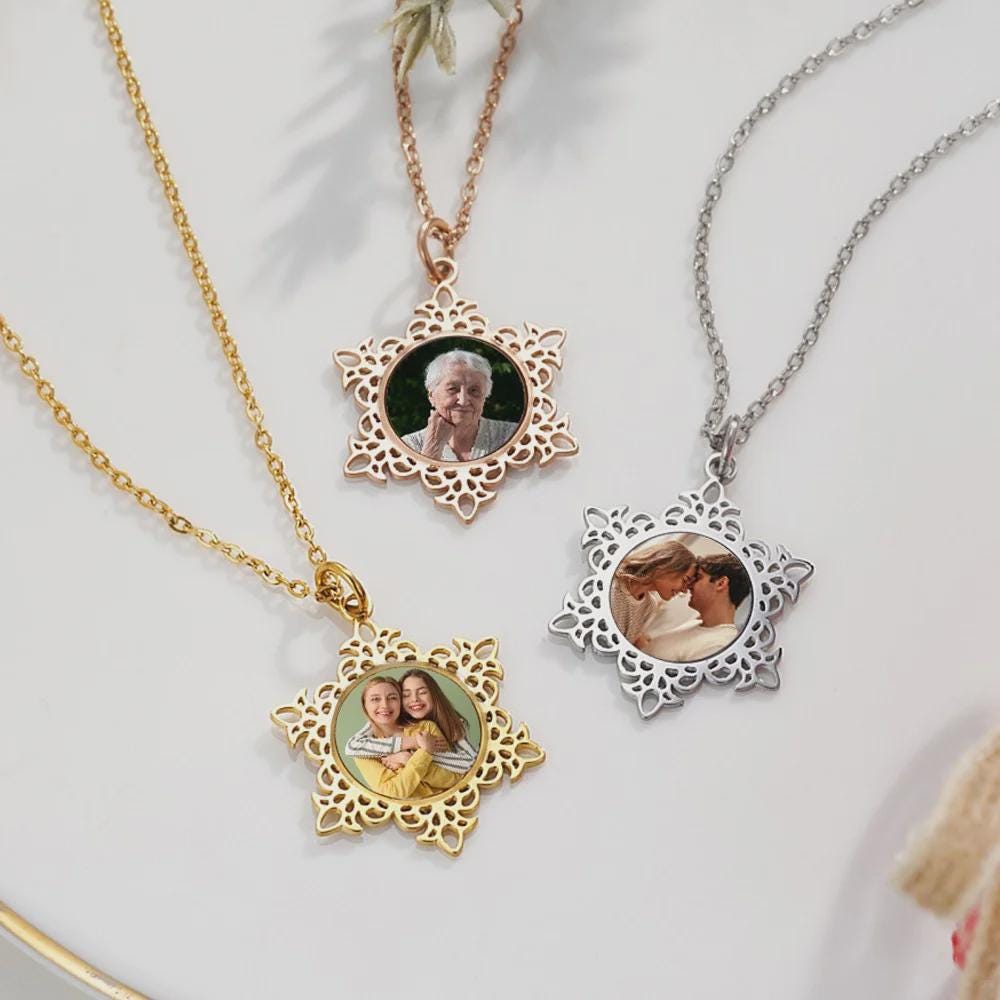 Custom Photo Snowflake Necklace