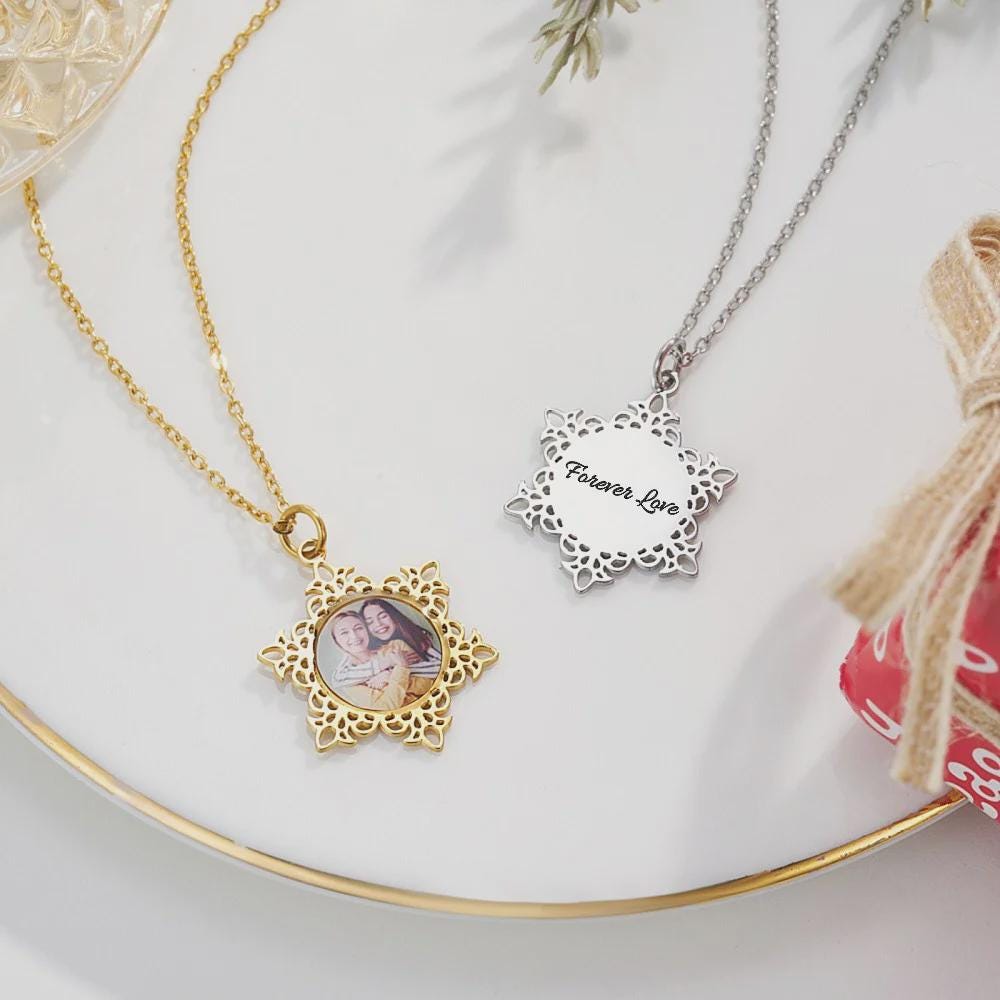 Custom Photo Snowflake Necklace