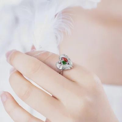 Custom Angel Wings Ring with Two Birthstones