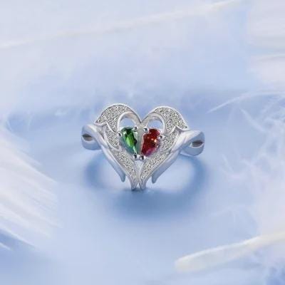 Custom Angel Wings Ring with Two Birthstones