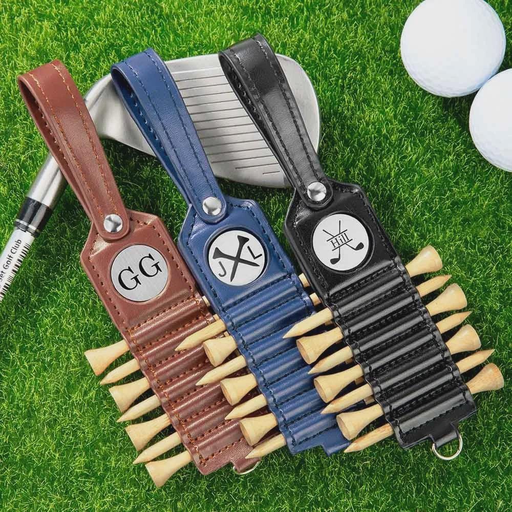 Custom Engraved  Leather Golf Tee Holder
