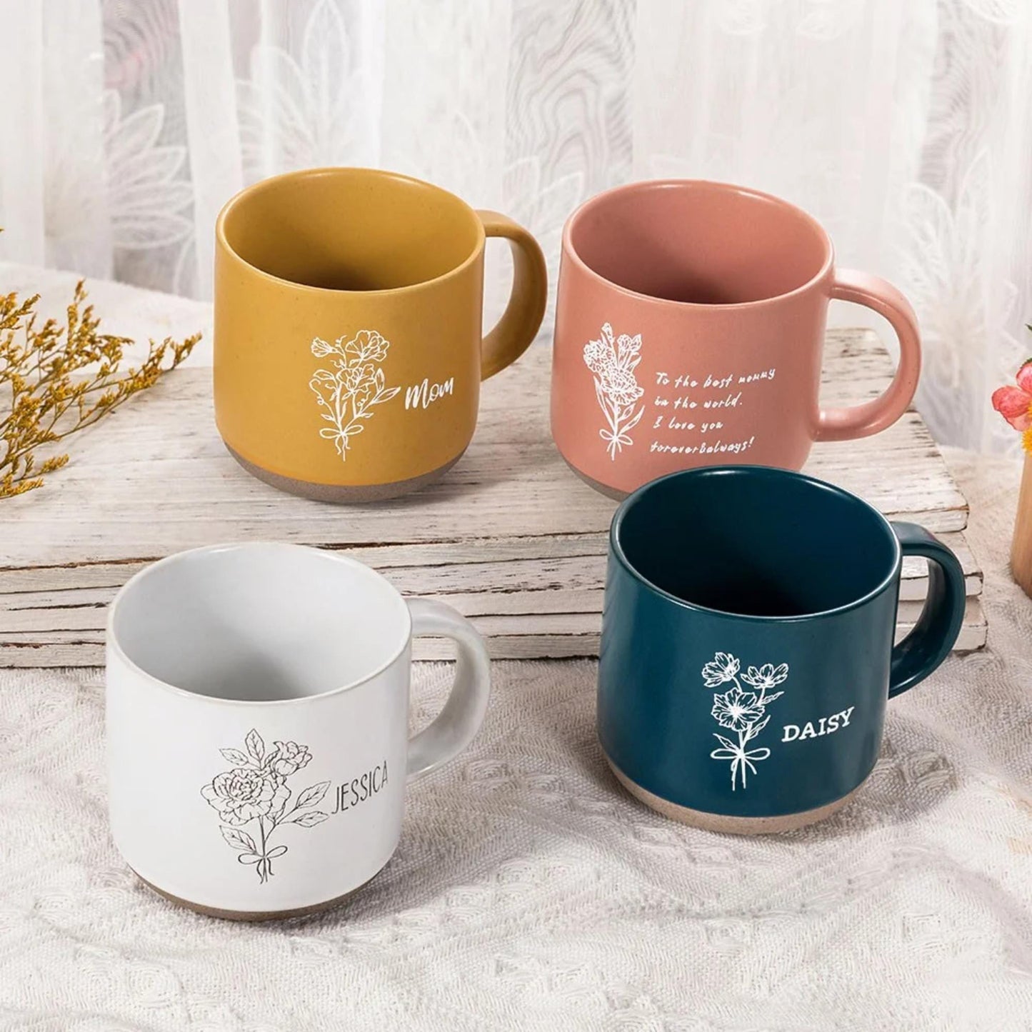 Personalized Birth Flower Ceramic Mug