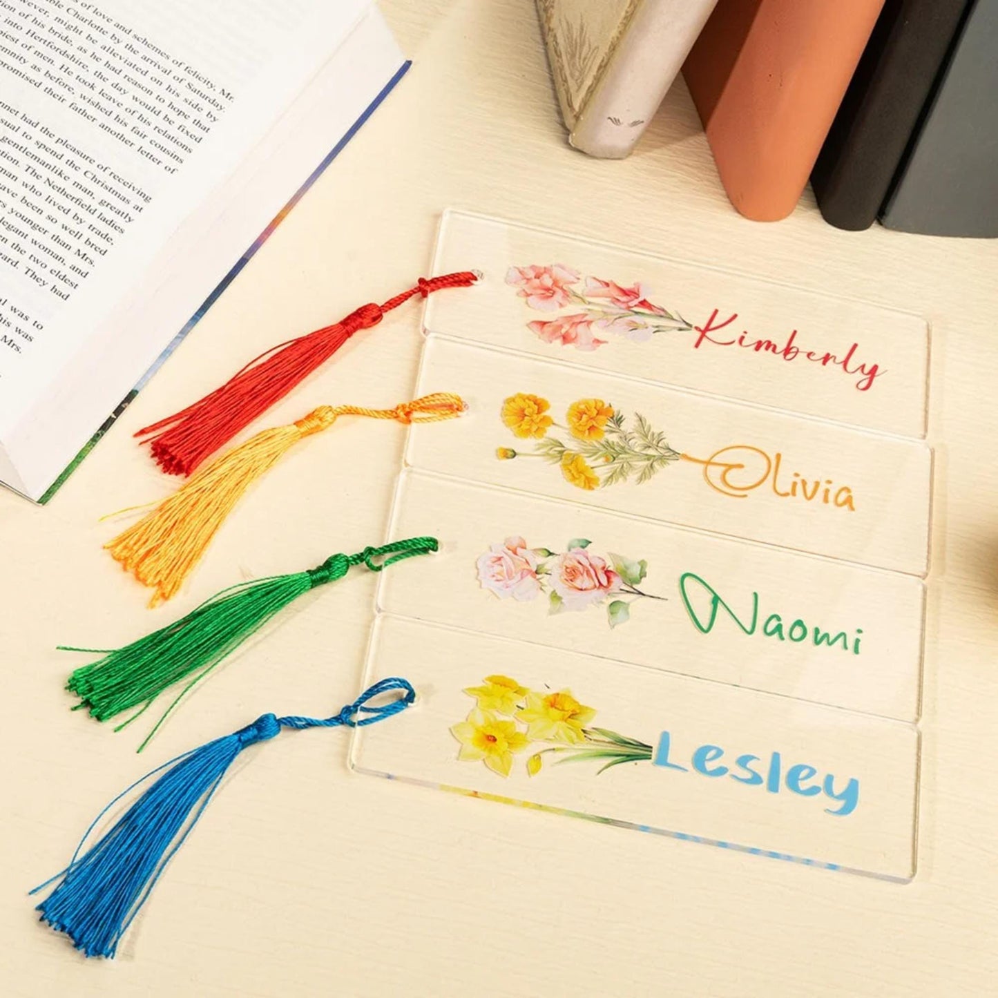 Personalized Birth Flower Bookmark with Tassel