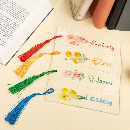 Personalized Birth Flower Bookmark with Tassel