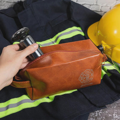 Personalized Firefighter Vegan Leather Toiletry Bag