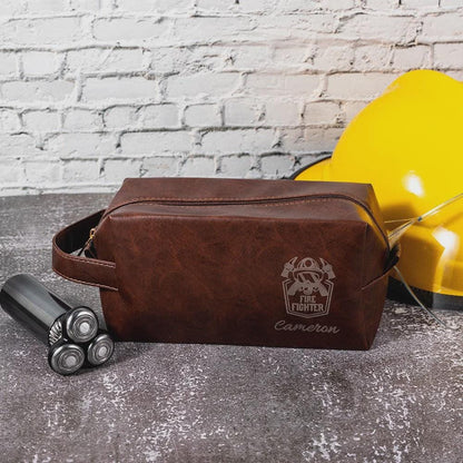 Personalized Firefighter Vegan Leather Toiletry Bag