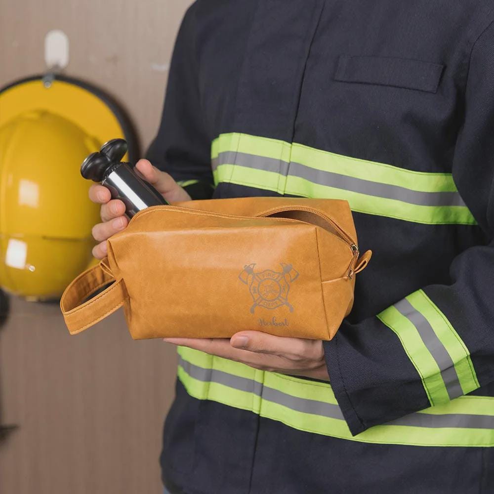Personalized Firefighter Vegan Leather Toiletry Bag